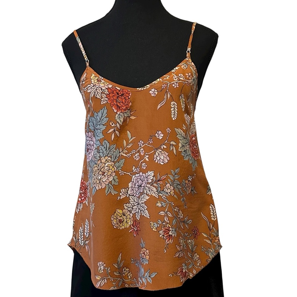 Wilfred Burnt Orange Floral 100% Silk Tank Top size XS